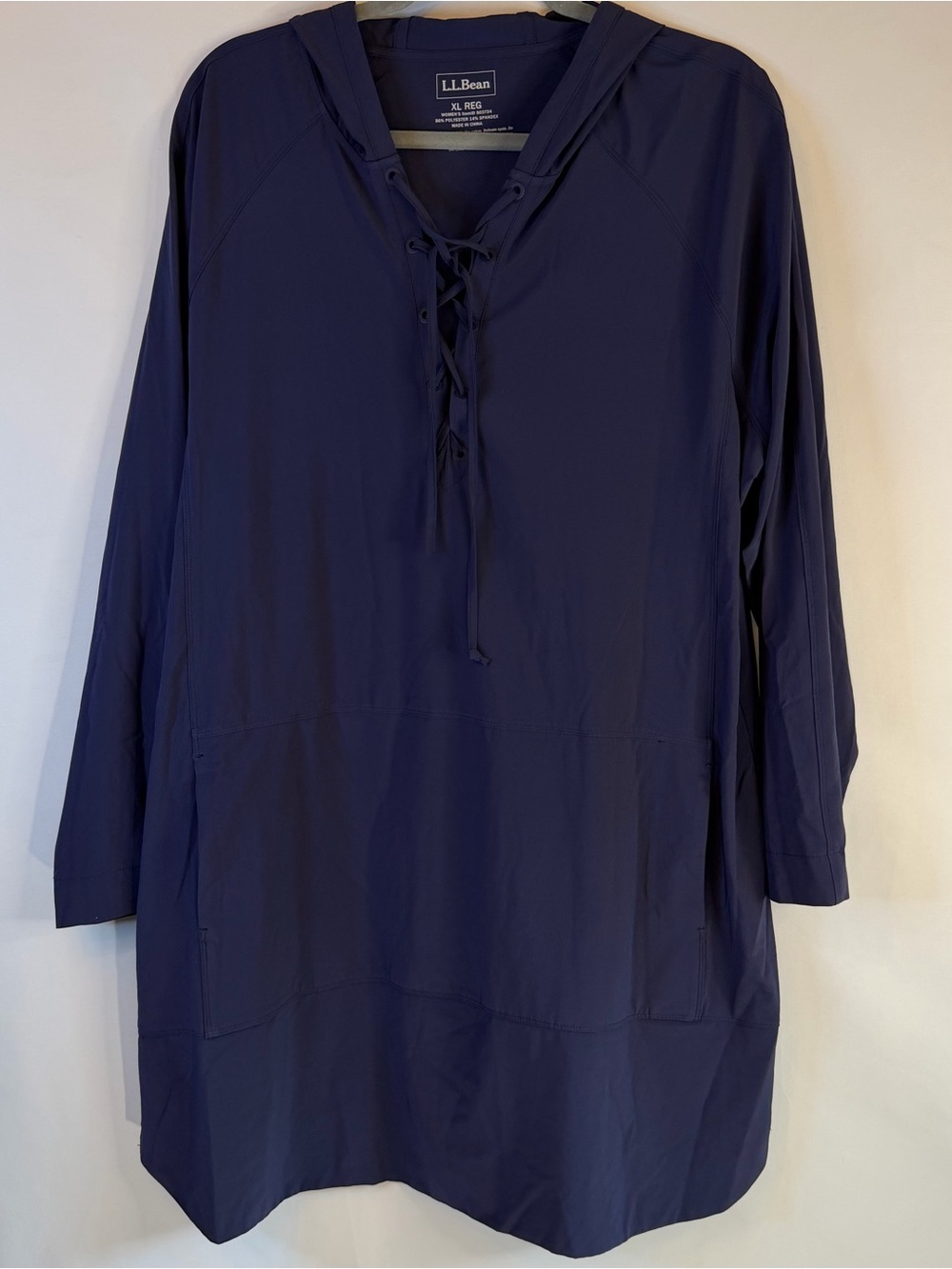 L.L. Bean Womens XL Reg Blue Sand Beach Swim Cover Up Hooded Tunic